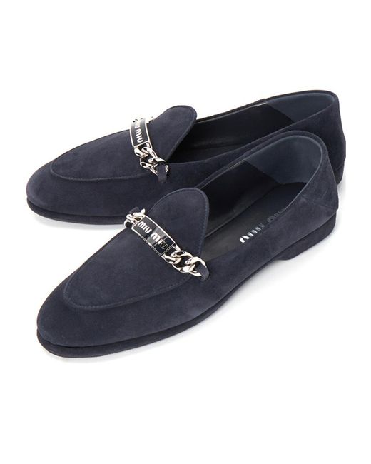 Miu Miu Blue Round Head Loafer Shoes