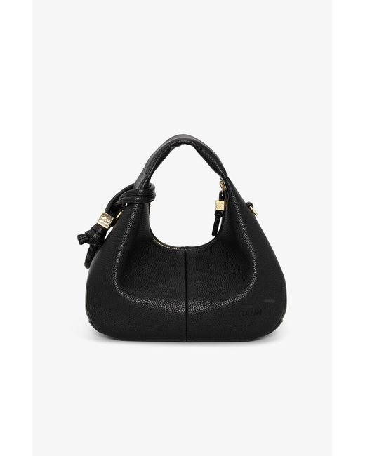 Ganni Black Butterfly Logo Mini Hobo Bag
