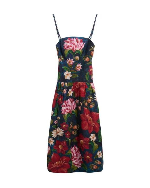Barbour Red Beaded Strap Floral Midi Dress