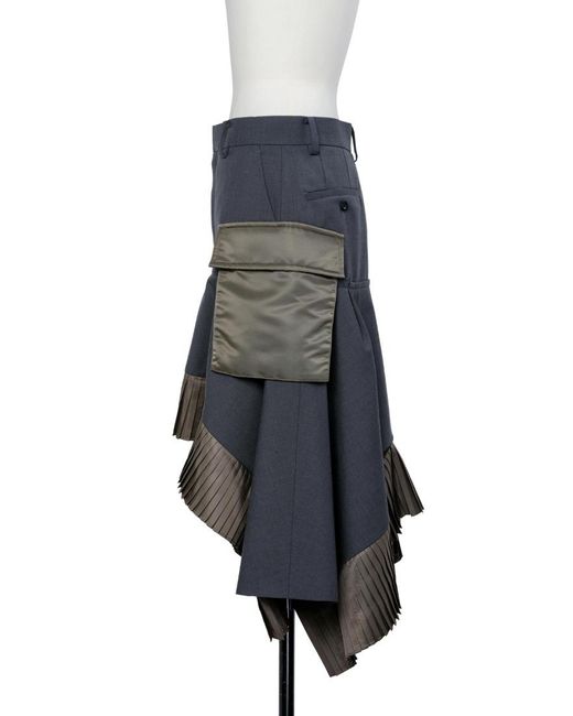 Sacai Gray Suiting X Twill Skirt