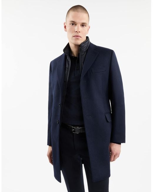 Fay Blue Layered Straight Hem Coat for men