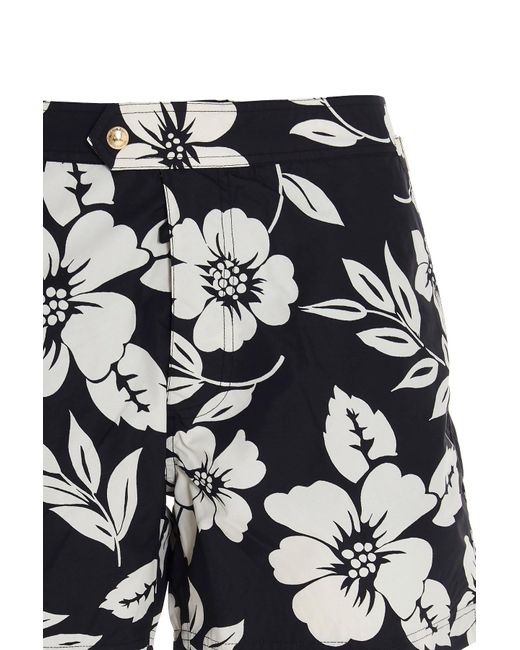Tom Ford Black Floral-Print Swim Shorts for men