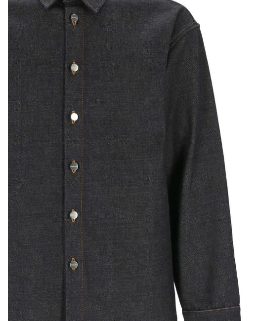 Ferragamo Black Ferragamo Long-Sleeved Denim Shirt for men