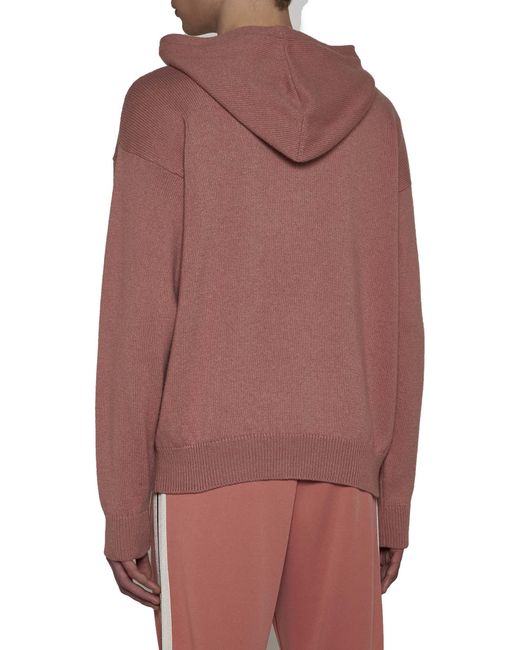 Palm Angels Pink Monogram Embroidered Knitted Hoodie for men