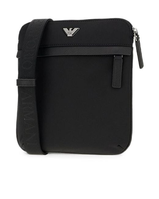 Emporio Armani Black Logo-Plaque Shoulder Bag for men