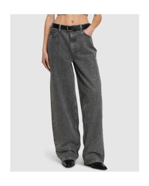 ROTATE BIRGER CHRISTENSEN Gray Embellished High Rise Wide Leg Jeans