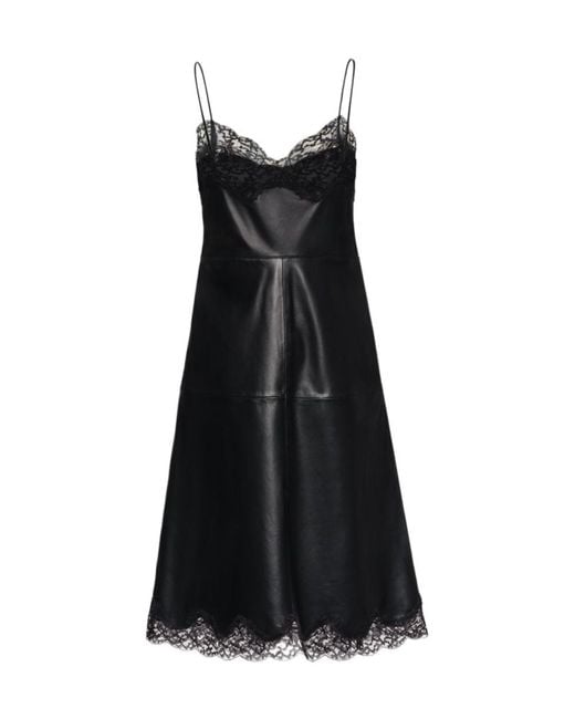 Magda Butrym Black Leather Lace-Trim Slip Dress