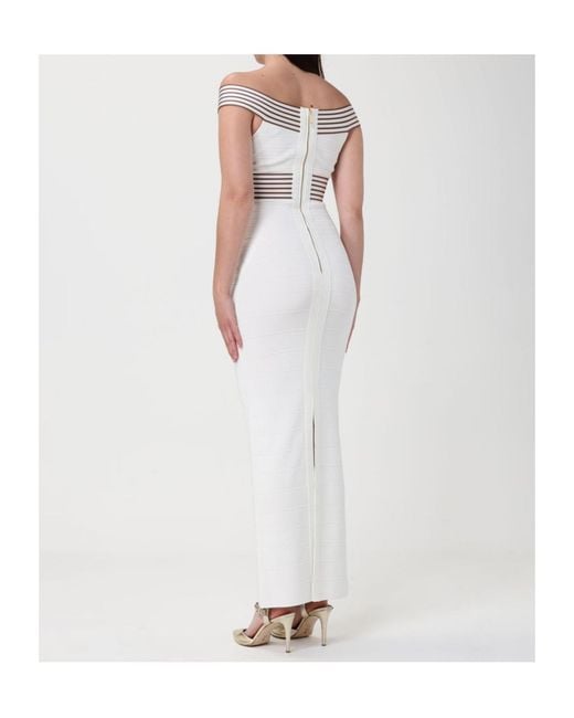 Elisabetta Franchi White Off-Shoulder Striped Dress