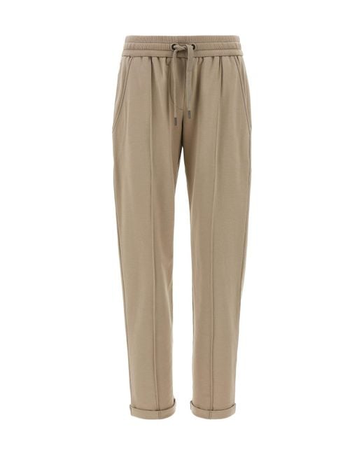 Brunello Cucinelli Natural Drawstring Tapered-Leg Sweatpants