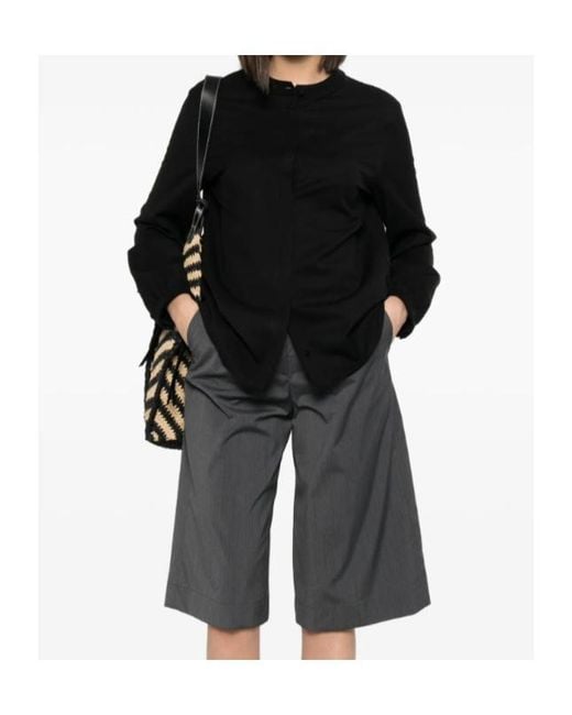 Herno Black Collarless Long-Sleeve Blouse