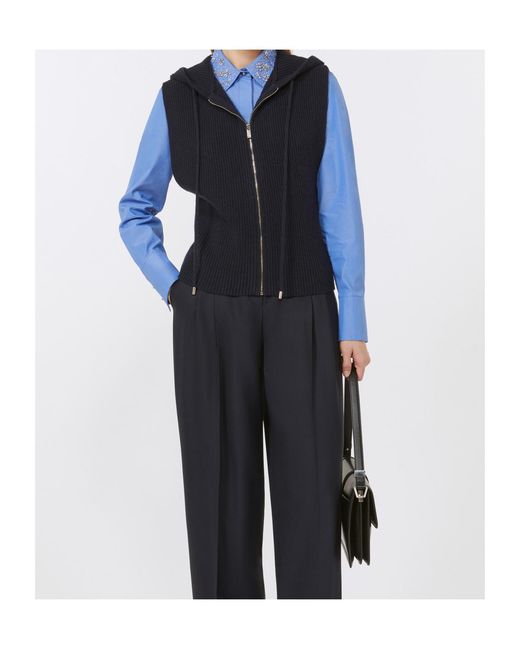Max Mara Blue Studio Staffa Embellished Long-Sleeved Shirt