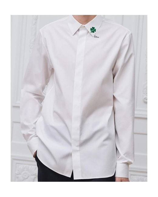 Dior White Shirt With Clover Embroidery for men