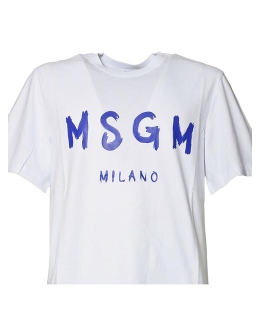 MSGM White Logo Printed Crewneck T-Shirt for men