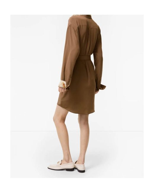 Burberry Brown Silk Crepe De Chine Mini Shirt Dress