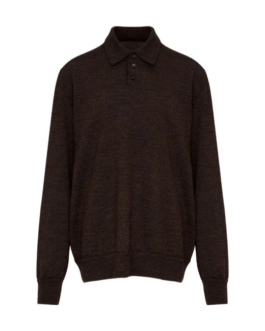 Maison Margiela Black Straight Hem Knitted Polo Shirt for men