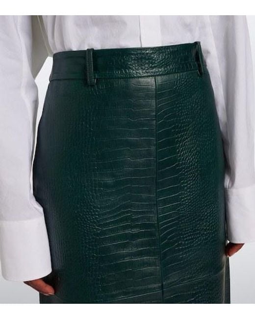 Frankie Shop Green Taney Croc-Effect Leather Pencil Skirt