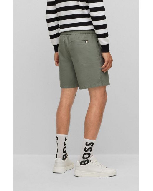 Boss Gray Logo-Patch Drawstring Cotton Shorts for men