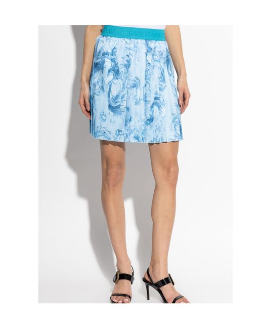 Versace Jeans Blue Couture Barocco Pattern Pleated Skirt