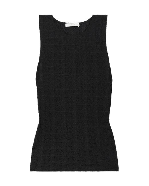 Vince Black Sleeveless Crinkled-Finish Tank Top