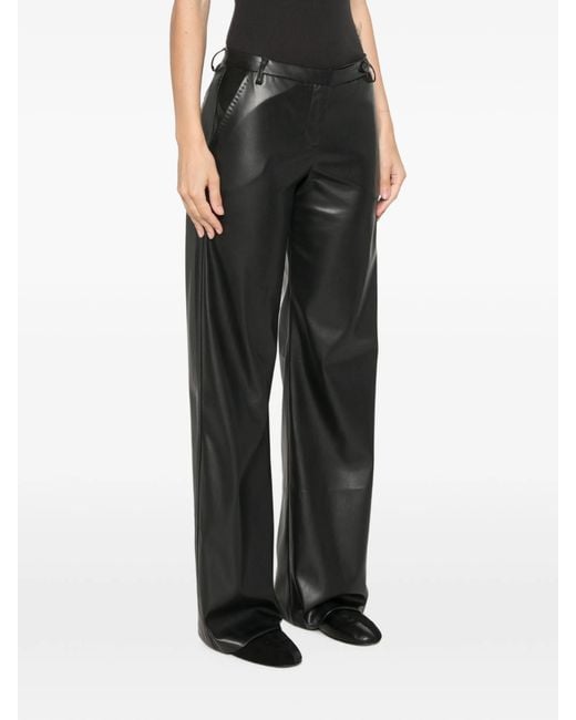 ERMANNO FIRENZE Gray Wide-Leg Faux Leather Casual Trousers