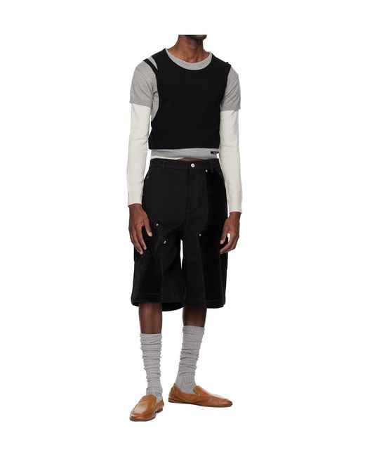 ANDERSSON BELL Black Patchwork Cargo Shorts for men