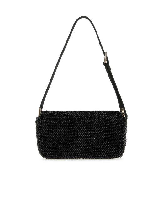 Jimmy Choo Black Avenue Bead-Embellished Foldover Top Mini Shoulder Bag