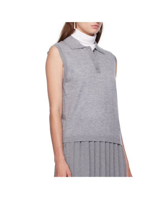 Lisa Yang Gray Lise Sleeveless Polo Top