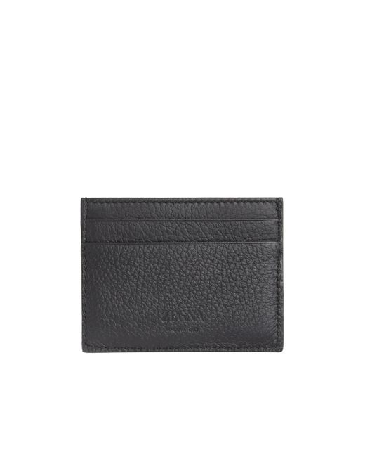 Zegna Gray Logo Embossed Card Holder for men