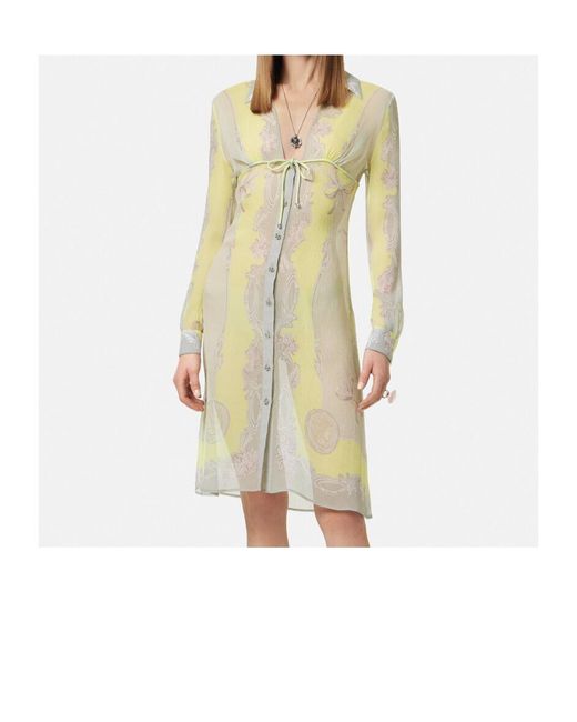 Versace White Medusa Cameo Printed Long-Sleeved Dress