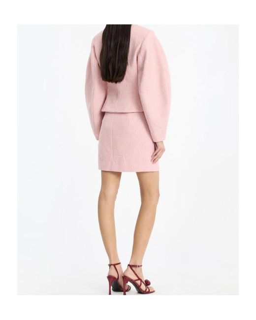 ROTATE BIRGER CHRISTENSEN Pink Textured Bouclé Cocoon Sleeve Jacket