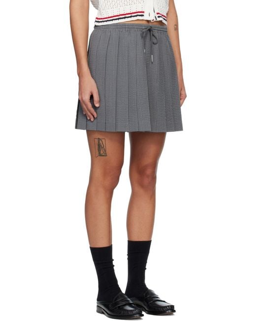 Thom Browne Gray Drawstring Pleated Mini Skirt