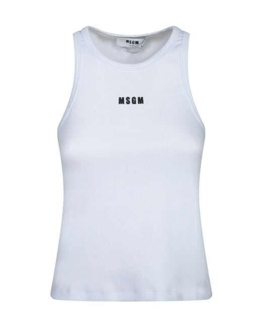 MSGM Blue Logo Knitted Tank Top
