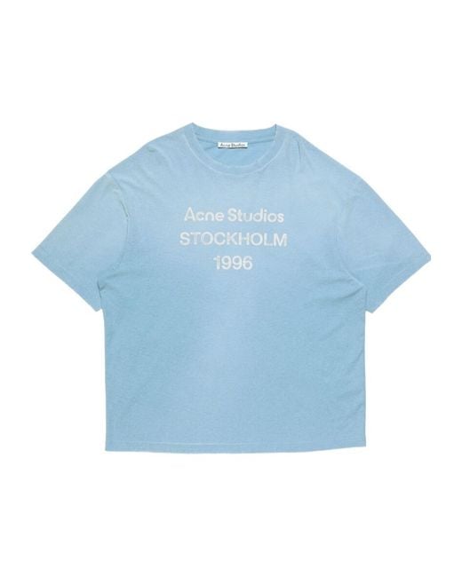 Acne Blue Sprayed 1996 Logo-Print Distressed T-Shirt