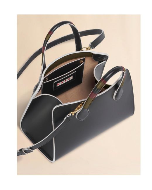 Marni Black Overlap Small Tote Bag