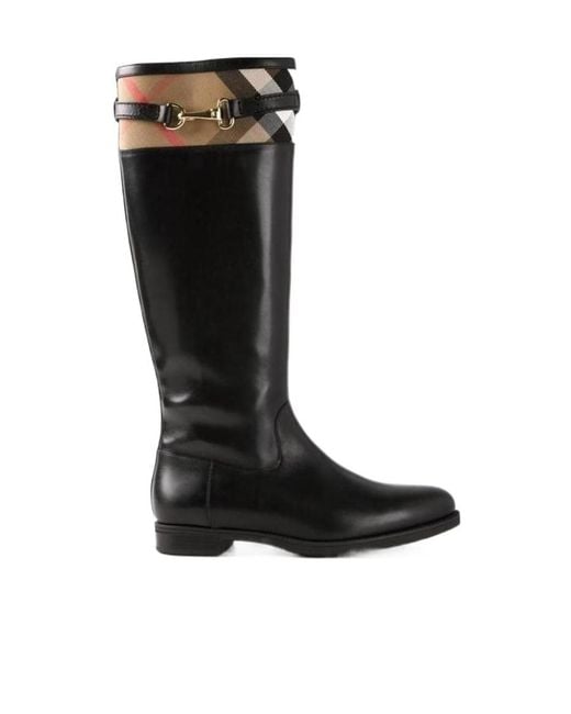 Burberry Black Plaid Decorative Boots