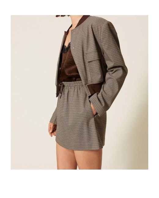 Twinset Brown Short Houndstooth Skirt