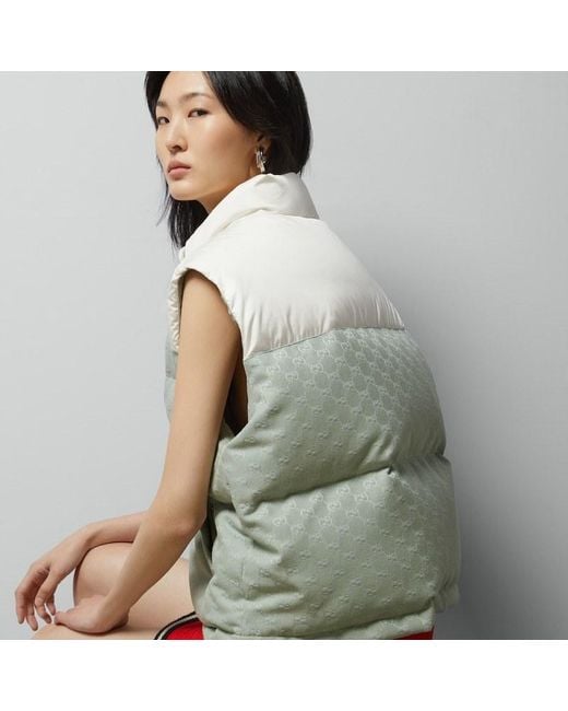 Gucci Green Gg Panelled Padded Gilet