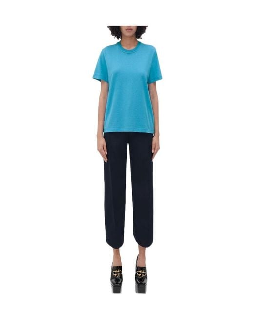 Bottega Veneta Blue Plain Knitted Cotton T-Shirt