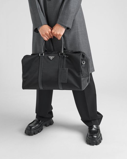 Prada Black Logo Plaque Zipped Travel Bag for men