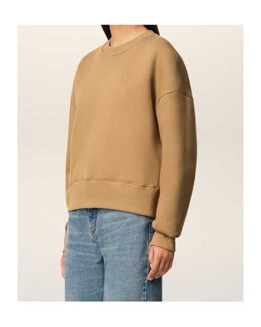AMI Natural Ami De Coeur Logo Embossed Sweatshirt for men