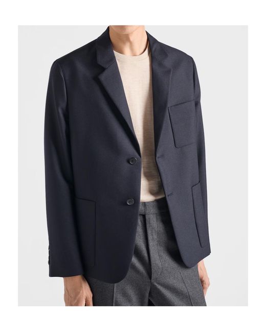 Prada Blue Single-Breasted Wool And Mohair Jacket for men