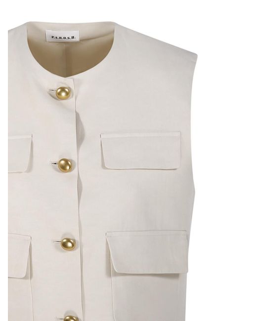 P.A.R.O.S.H. White Flap-Pocket Waistcoat