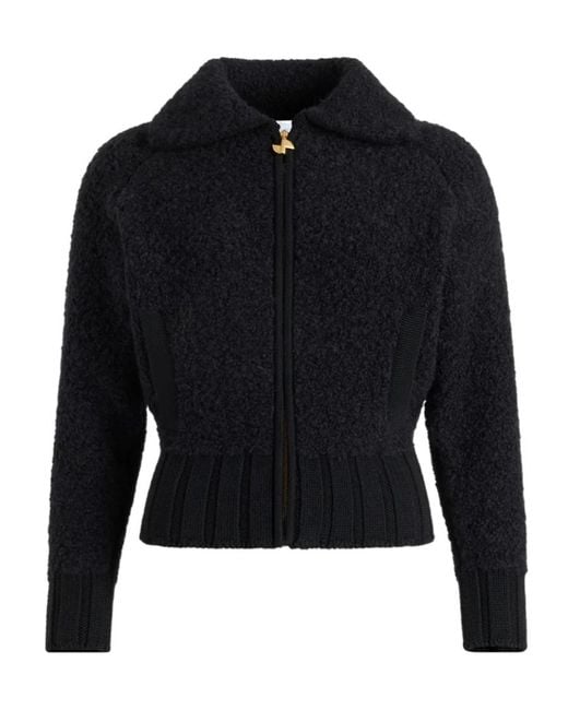 Patou Blue Bouclé Zip-Up Knit Bomber Jacket
