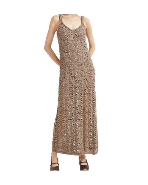 Brunello Cucinelli Brown Lace-Patterned Dress