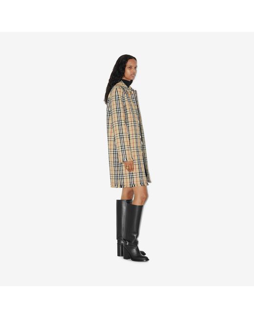 Burberry Natural Checked Fringed-Edge Buttoned Coat