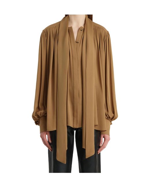 Khaite Brown Silk Georgette Draped Shirt