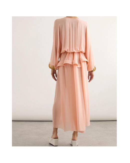 Alaïa Pink Alaïa V-Neck Peplum-Detail Maxi Dress