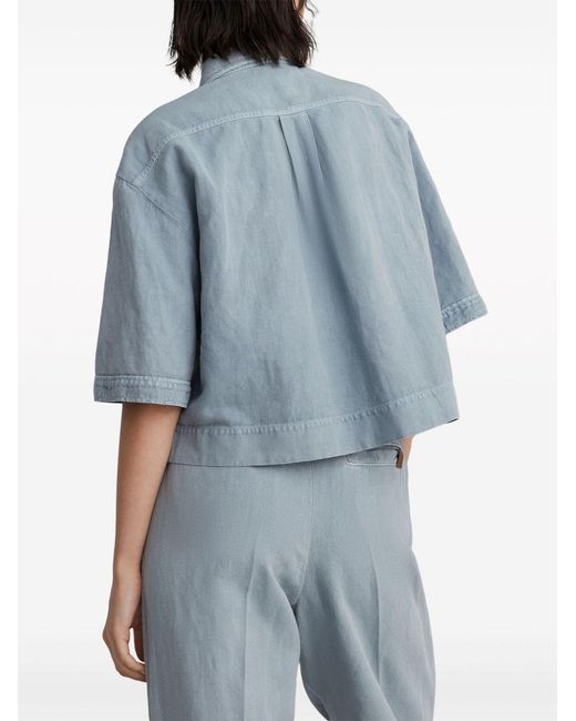 Brunello Cucinelli Blue Short Sleeved Cropped Shirt
