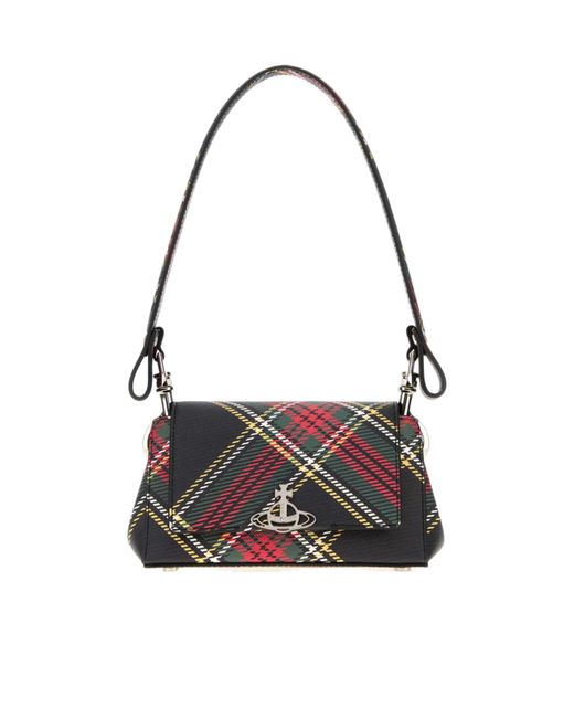 Vivienne Westwood White Orb Plaque Checked Shoulder Bag