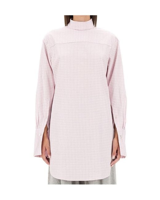 Dries Van Noten White Grid Mock-Neck Long-Sleeve Shirt